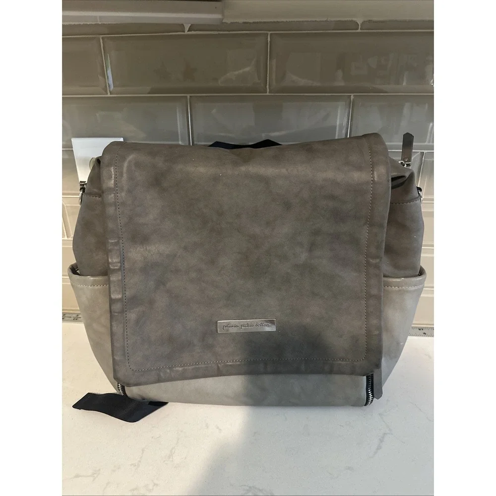Petunia Pickle Bottom Boxy Backpack in Pewter Gray Matte Leatherette Diaper Bag